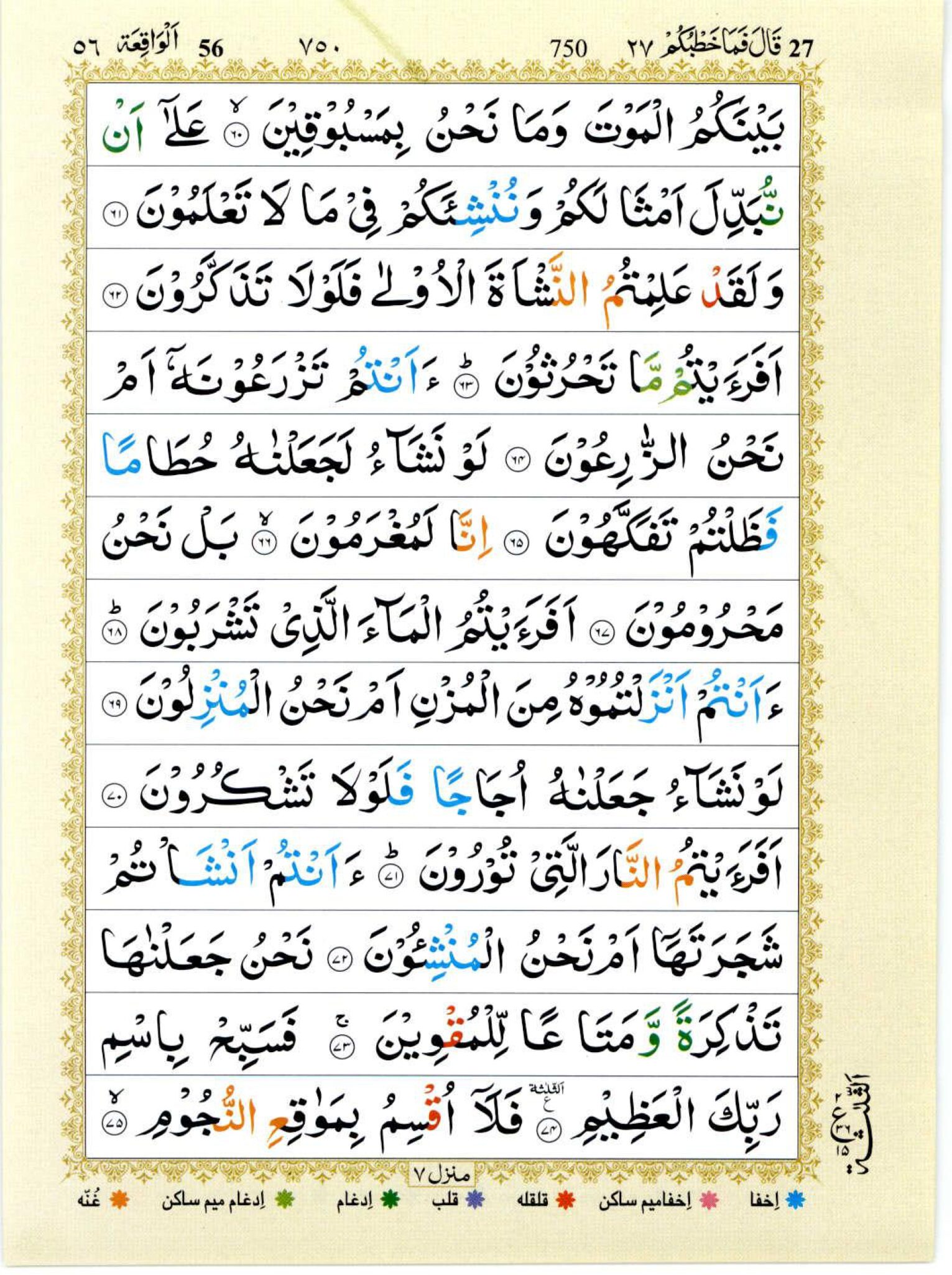 Surah Al-Waqiah color-coded Tajweed read online for correct Quran recitation.